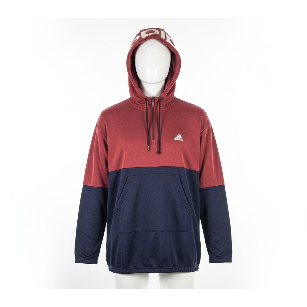 Adidas Men's Hoodie L Red Navy 1/4 Zip Pullover Kangaroo Pocket GD9027
